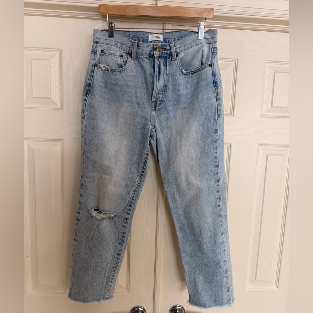 Pistola Light Blue Distressed Crop Women's Jeans 29